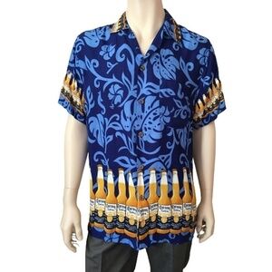 CORONA Extra Beer 100% Rayon Hawaiian Tiki Shirt *Small Thread Flaw